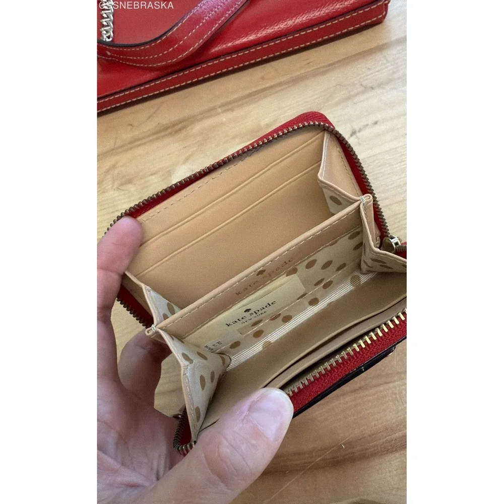 Kate Spade Red Wellesley Byrd Shoulder Bag Compact Wallet Set Pebbled Leather